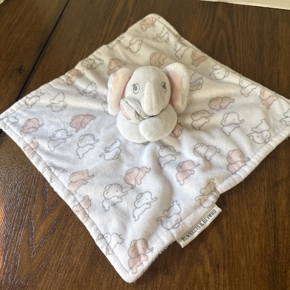 Blankets & Beyond Gray & White & Pink Elephant Lovey Security Blanket